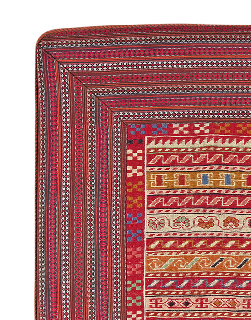 Kelim Pouf — Handgefertigt, 90x90 cm, Bunt, 100% Virgin Wool | Detail view