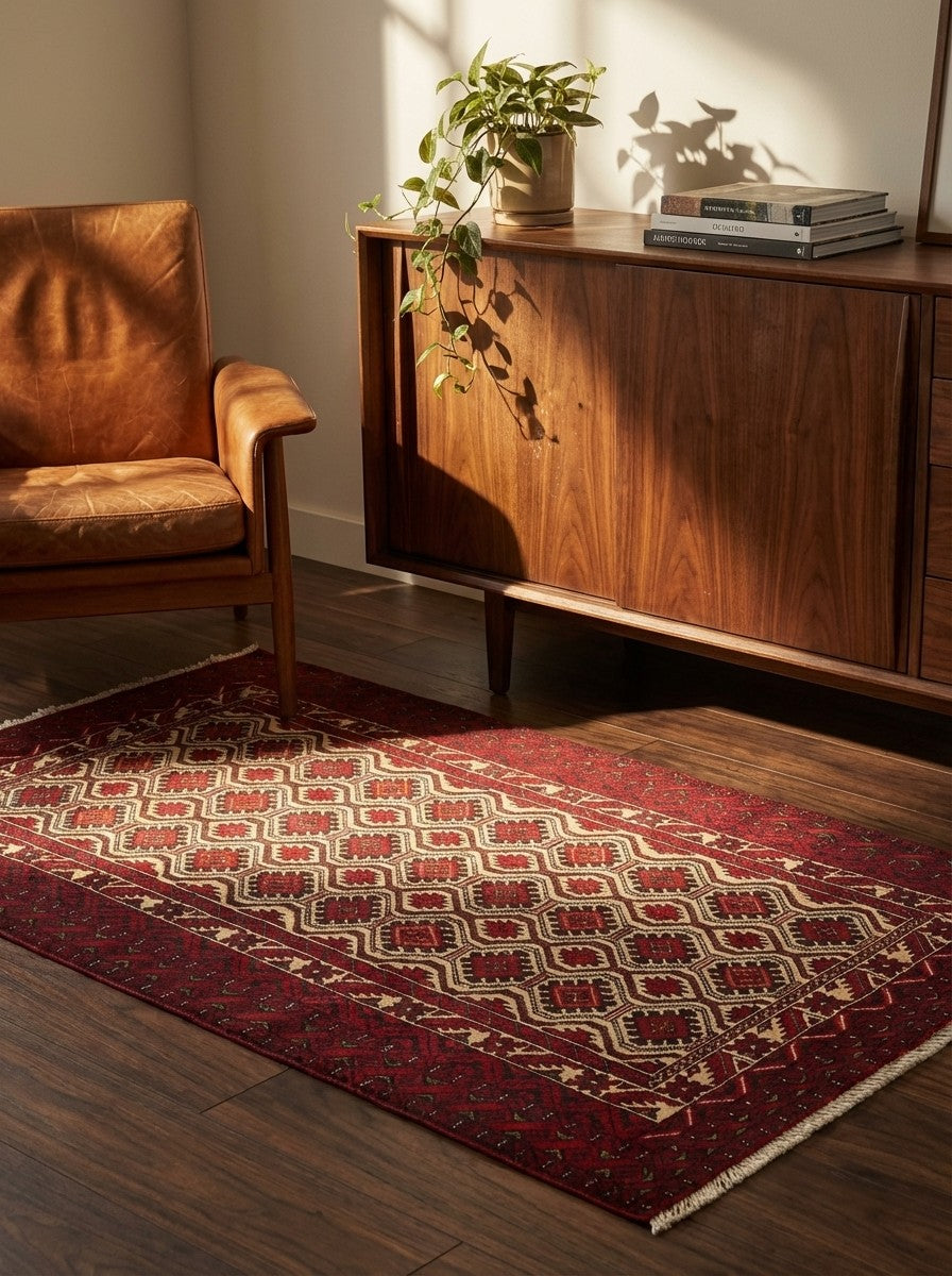 Belutch — Hand-knotted, 99x191 cm, Beige, 100% Virgin Wool | Back view