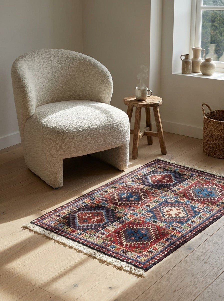 Yalameh — Hand-knotted, 63x93 cm, Multicolor, 100% Virgin Wool | Detail view