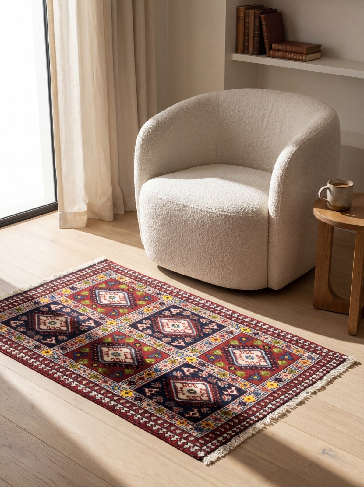 Yalameh — Hand-knotted, 60x93 cm, Multicolor, 100% Virgin Wool | Detail view