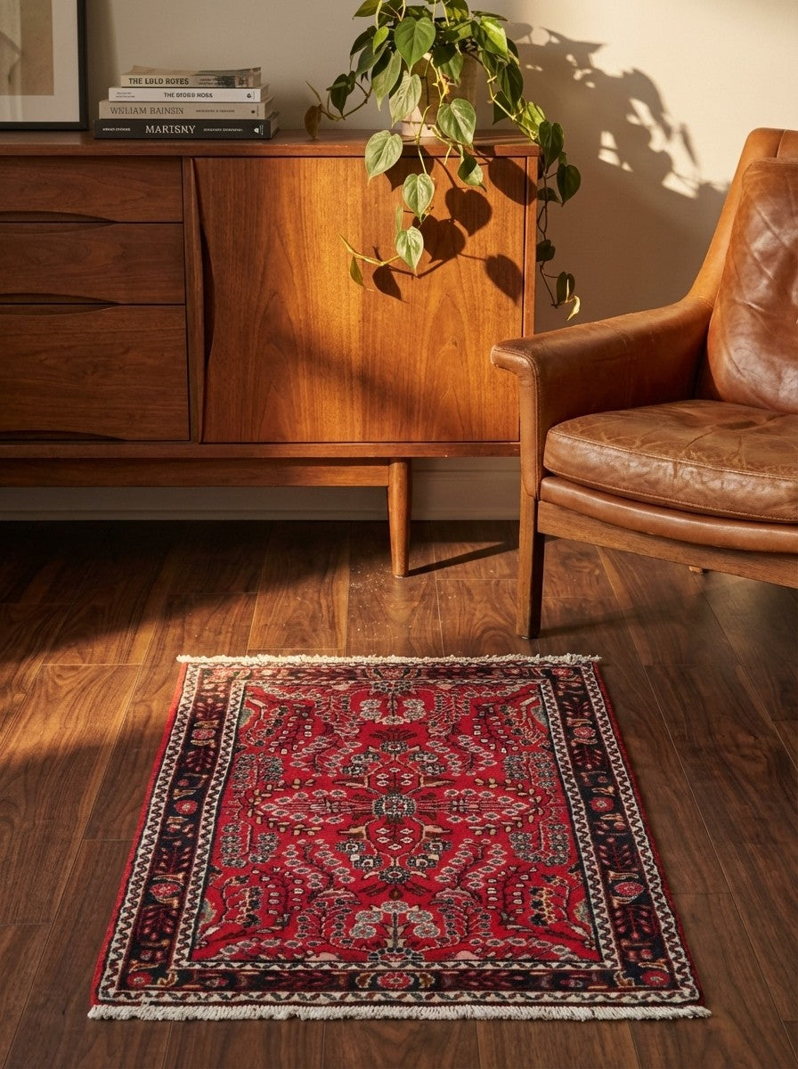 Dardjazin — Hand-knotted, 82x133 cm, Red, 100% Virgin Wool | Back view
