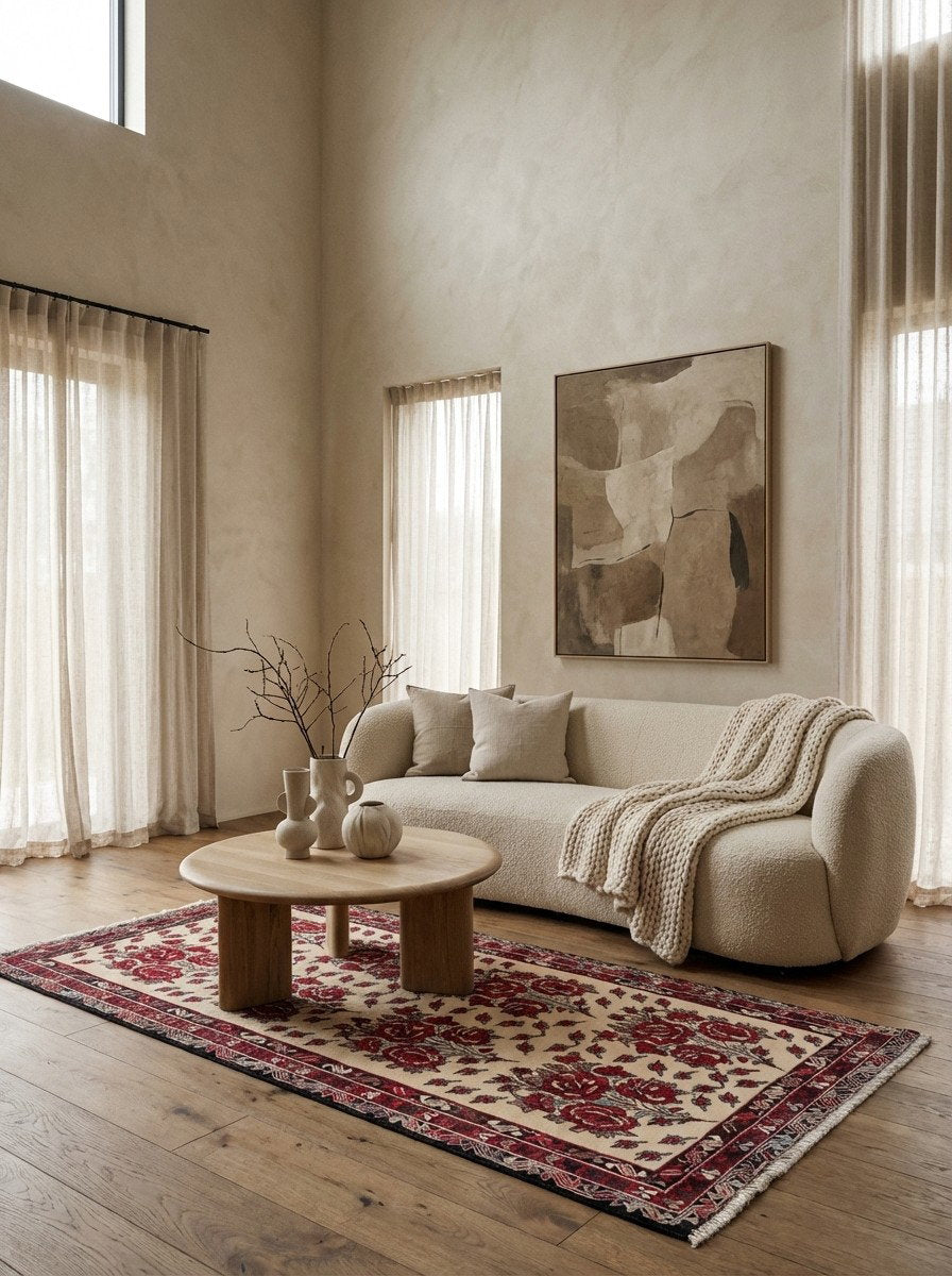 Afshar — Handgefertigt, 222x111 cm, Rot, 100% Virgin Wool | Detail view