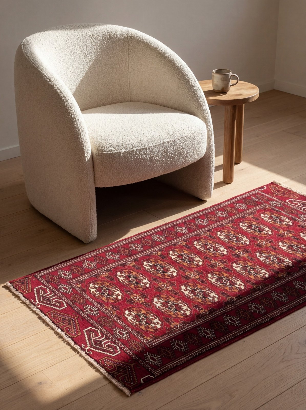 Turkman — Hand-knotted, 102x192 cm, Red, 100% Virgin Wool | Detail view