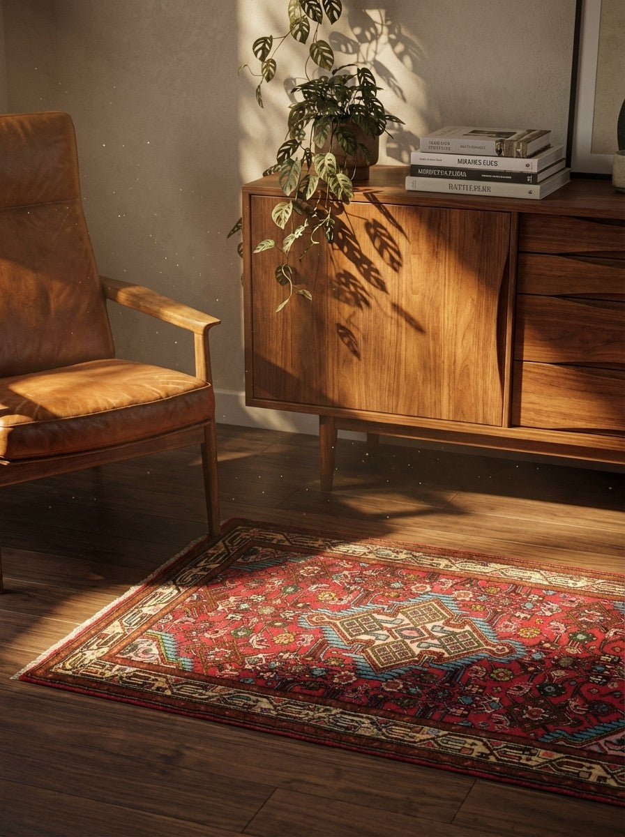Assadabad — Hand-knotted, 80x129 cm, Red, 100% Virgin Wool | Back view