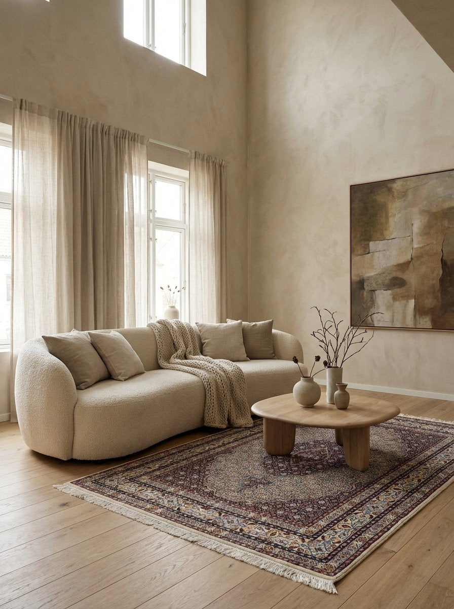 Moud Mahi — Handgefertigt, 195x148 cm, Beige, 100% Virgin Wool | Detail view