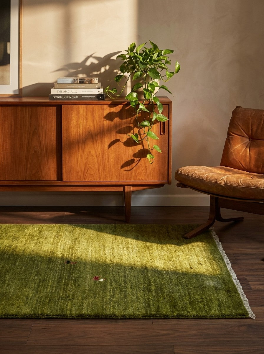 Gabbeh — Hand-knotted, 84x120 cm, Green, 100% Virgin Wool | Back view