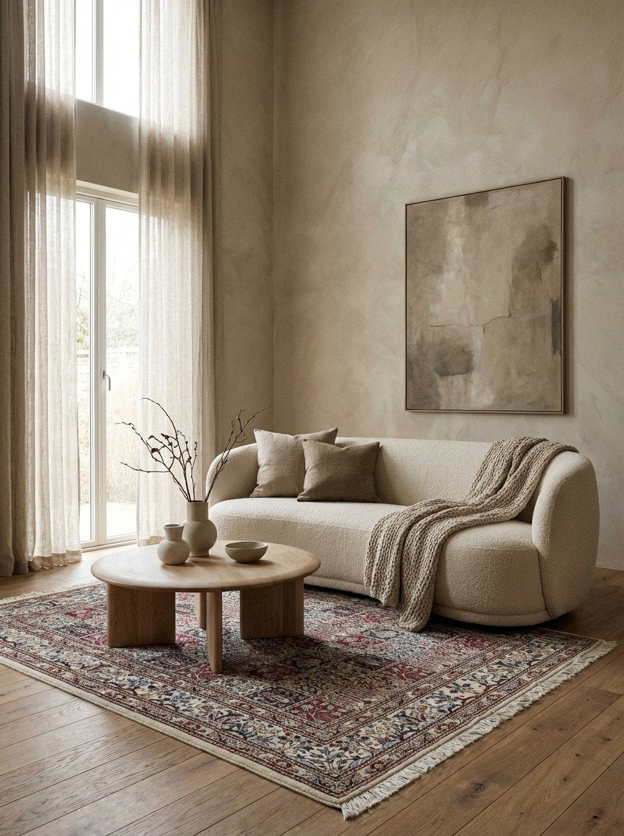 Moud Felder — Handgefertigt, 190x146 cm, Beige, 100% Virgin Wool | Detail view