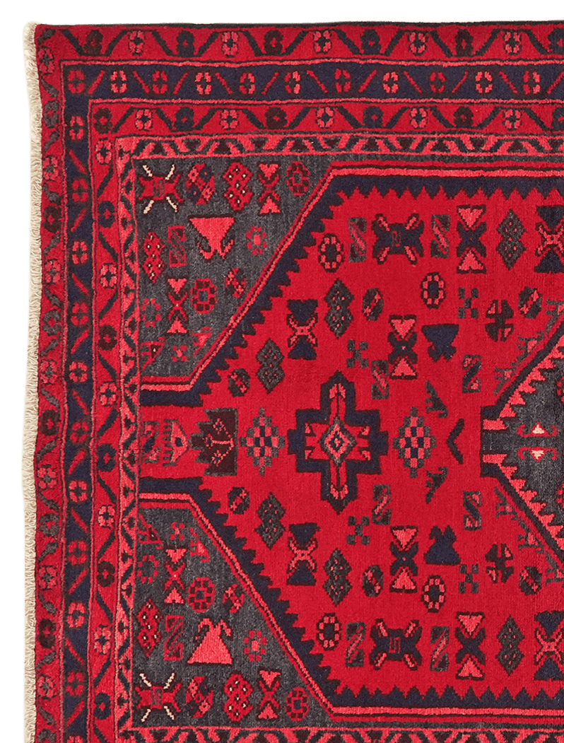 Khamseh — Hand-knotted, 136x202 cm, Red, 100% Virgin Wool | View 3