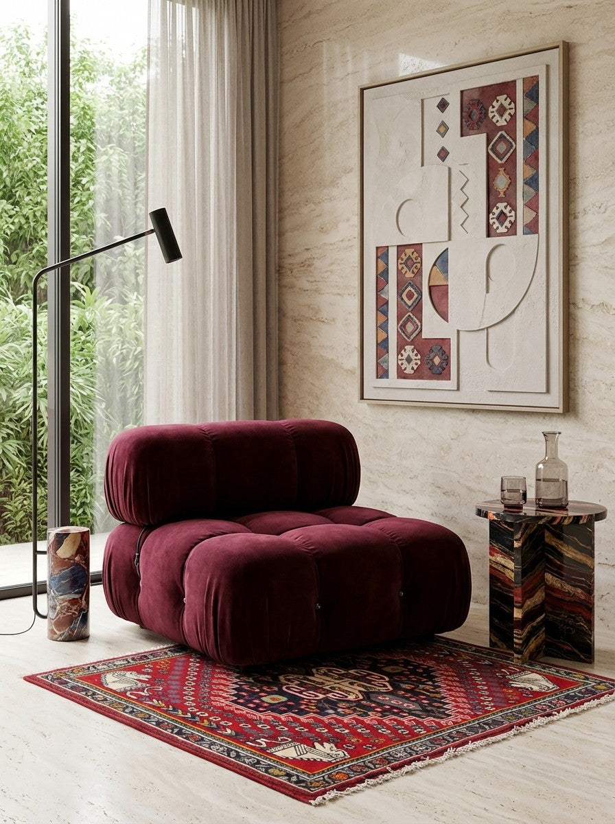 Gashgai — Hand-knotted, 65x60 cm, Red, 100% Virgin Wool | Detail view