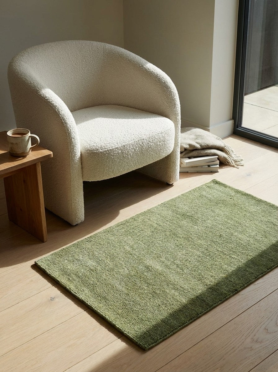 Gabbeh — Hand-knotted, 61x85 cm, Green, 100% Virgin Wool | Detail view