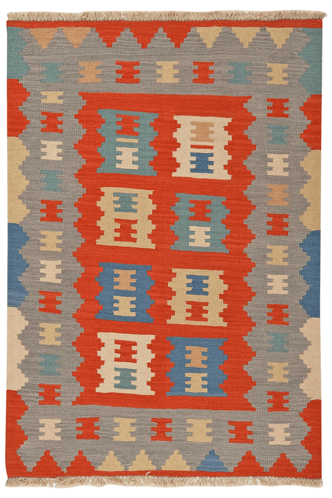 Kelim Gashgai — Handmade, 105x150 cm, Red, 100% Virgin Wool | Main view