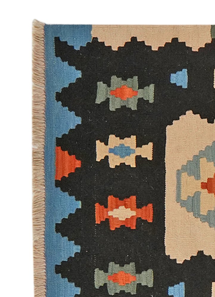 Kelim Gashgai — Handmade, 85x295 cm, Black, 100% Virgin Wool | View 3