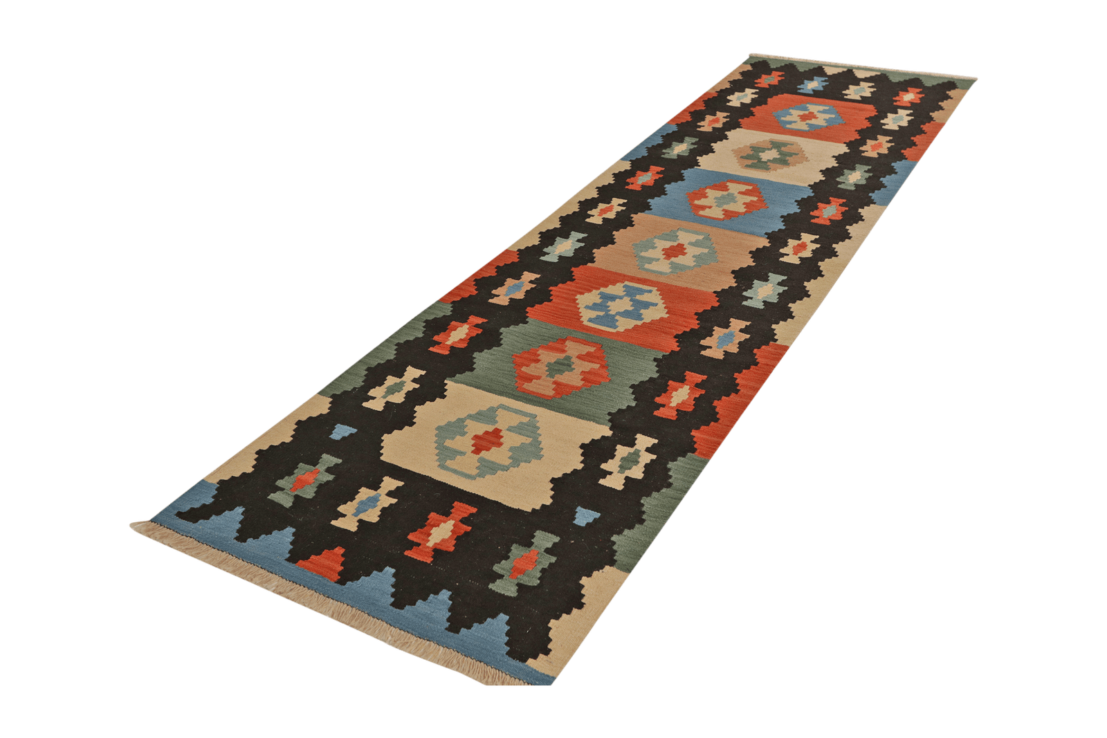 Kelim Gashgai — Handmade, 85x295 cm, Black, 100% Virgin Wool | View 5