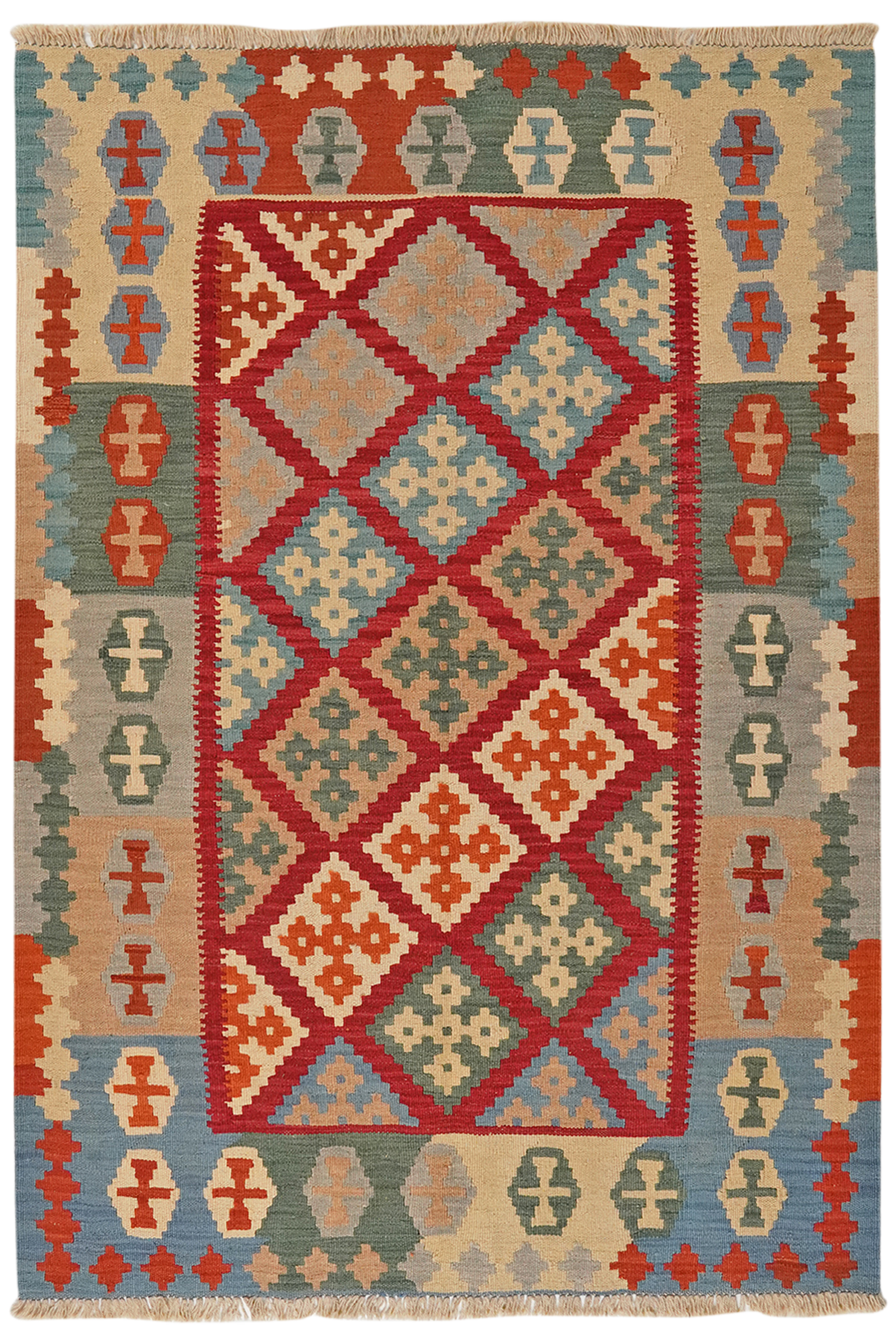 Kelim Gashgai — Handgefertigt, 178x123 cm, Bunt, 100% Virgin Wool | Main view