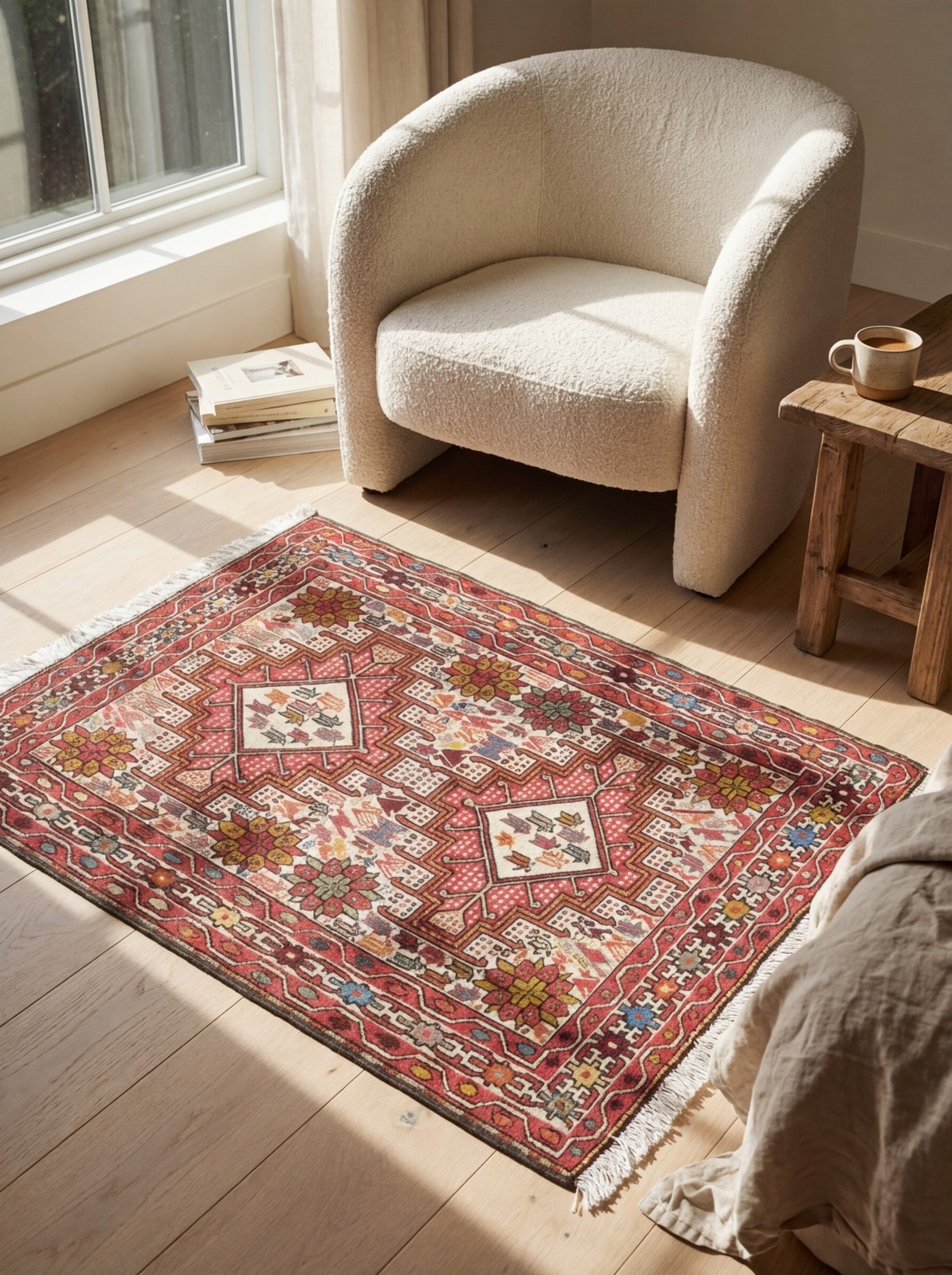Sumak Shahsavan — Handmade, 80x92 cm, Beige, 100% Virgin Wool | Detail view