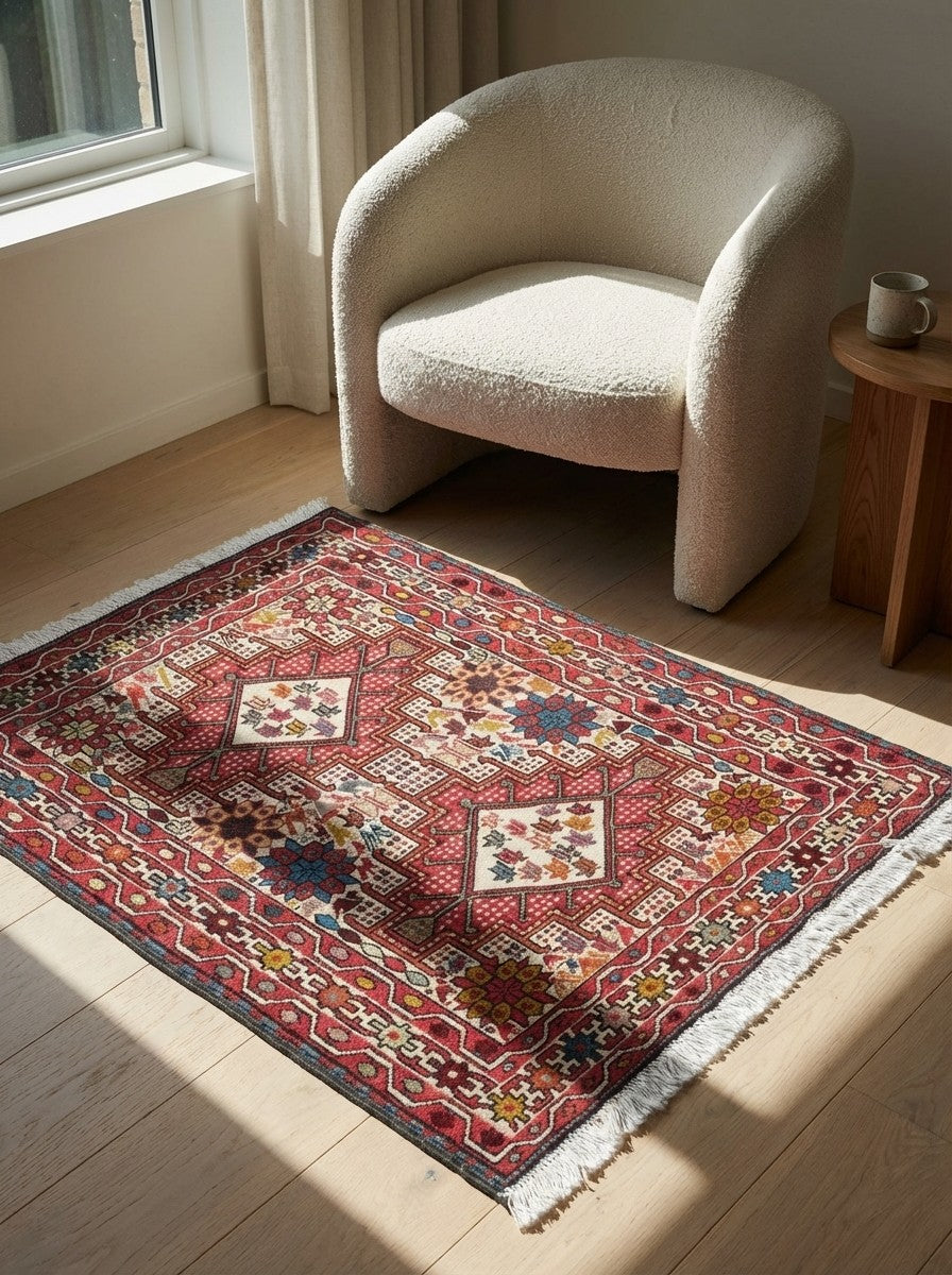 Sumak Shahsavan — Handmade, 77x94 cm, Beige, 100% Virgin Wool | Detail view