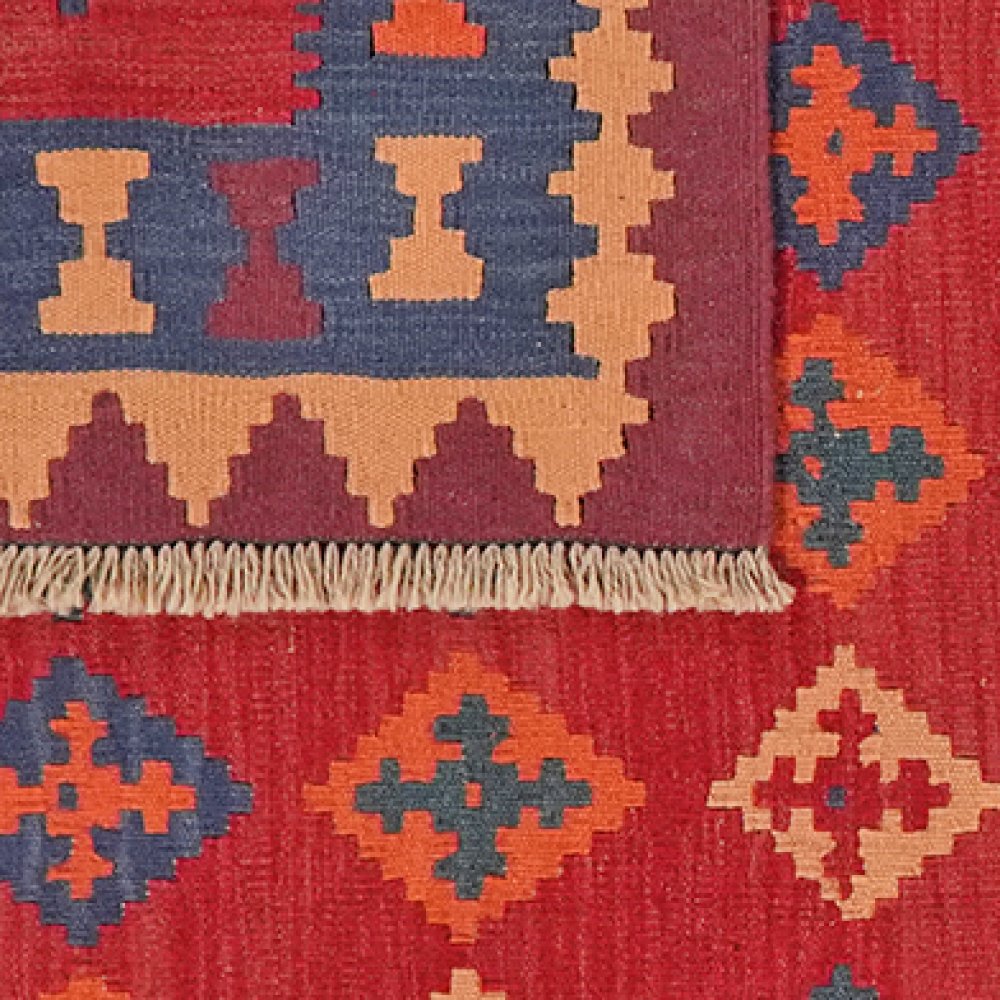 Kelim Gashgai — Handmade, 126x178 cm, Red, 100% Virgin Wool | View 6