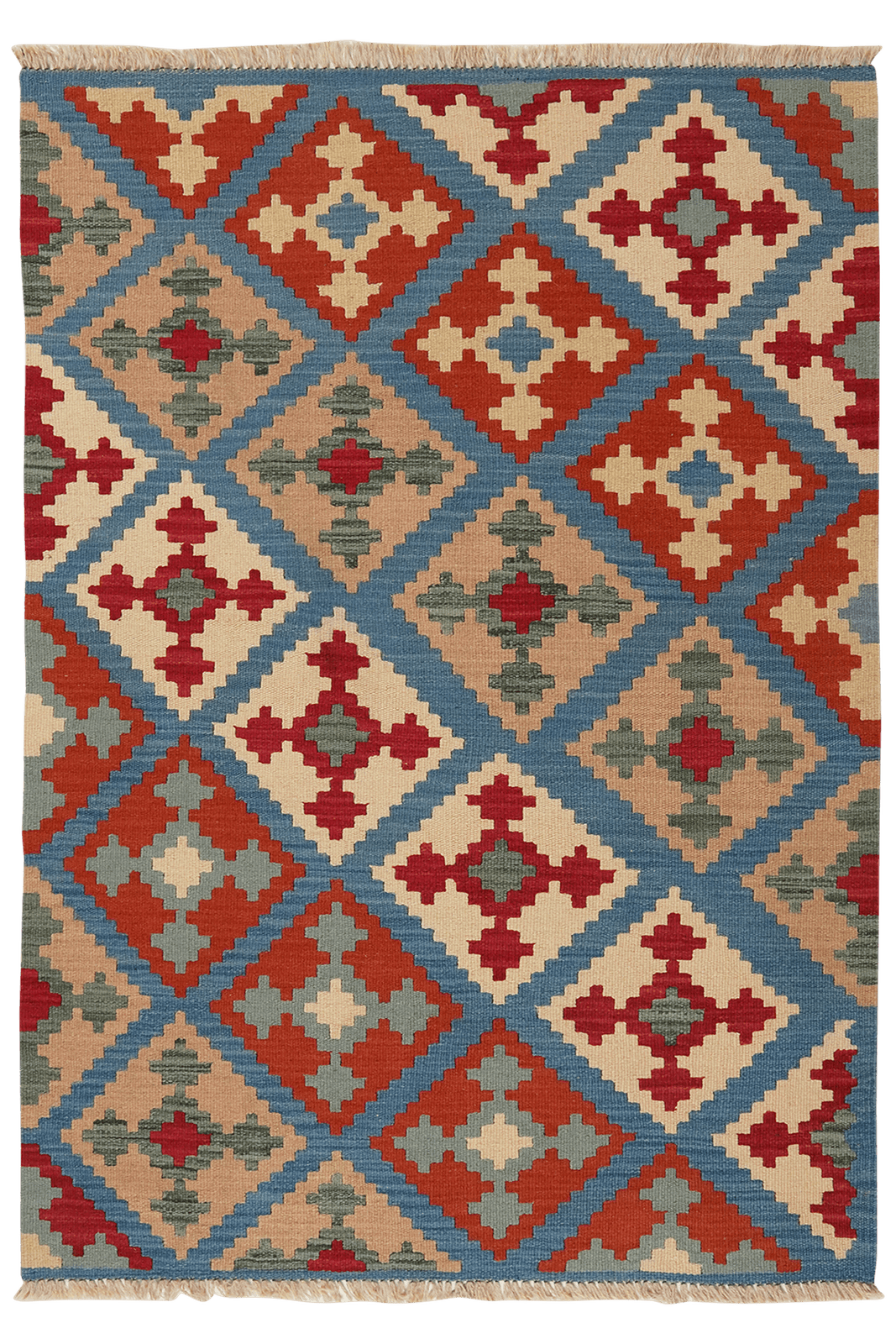 Kelim Gashgai — Handmade, 105x147 cm, Blue, 100% Virgin Wool | Main view