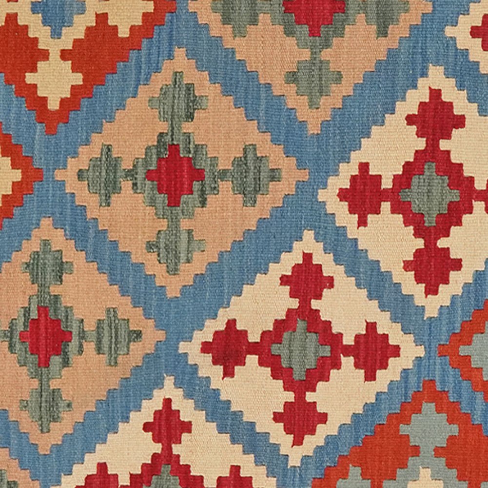Kelim Gashgai — Handmade, 105x147 cm, Blue, 100% Virgin Wool | View 4