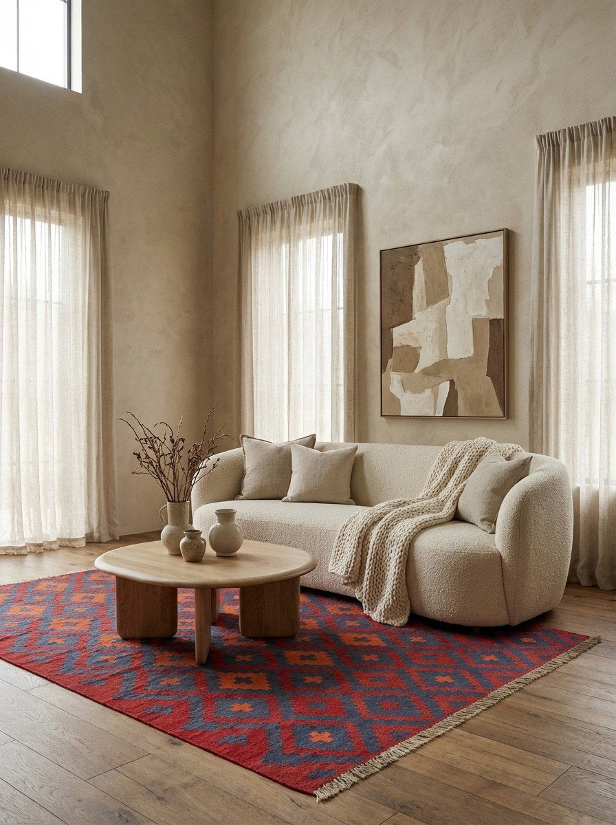 Kelim Gashgai — Handgefertigt, 183x125 cm, Rot, 100% Virgin Wool | Detail view