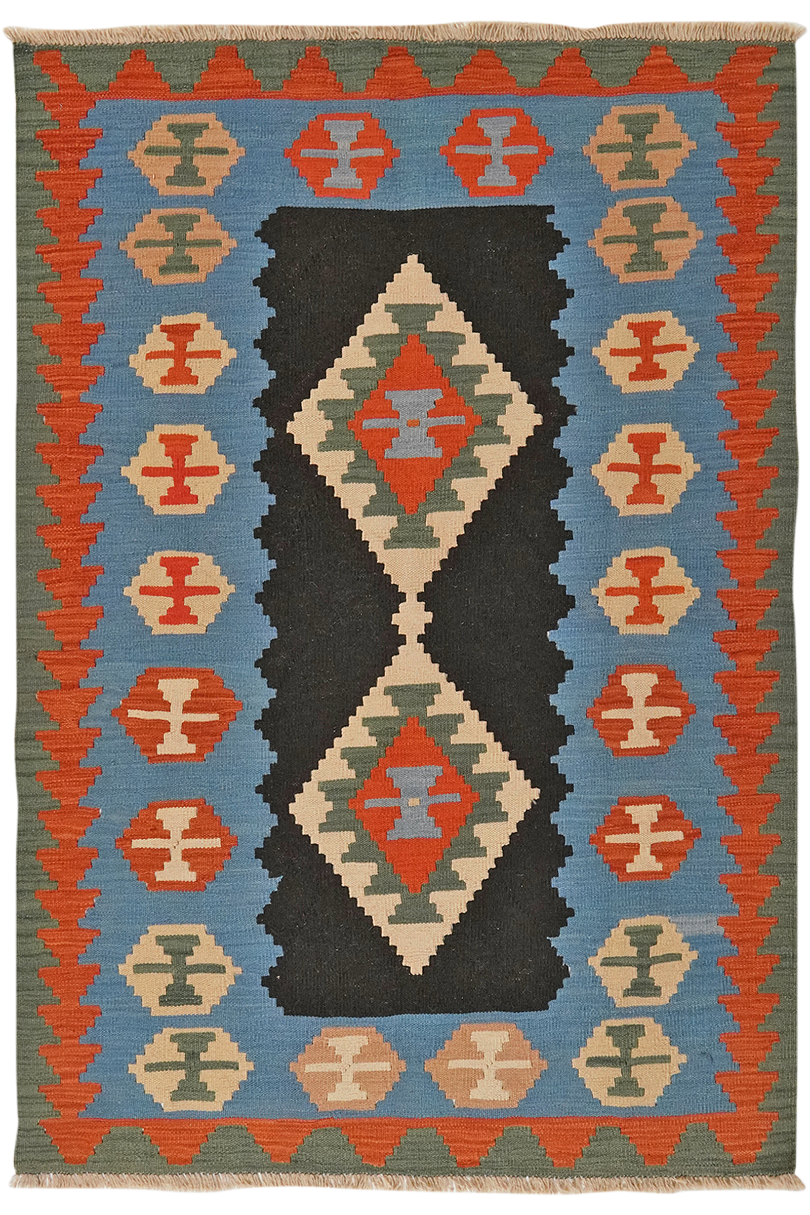 Kelim Gashgai — Handgefertigt, 181x126 cm, Blau, 100% Virgin Wool | Main view