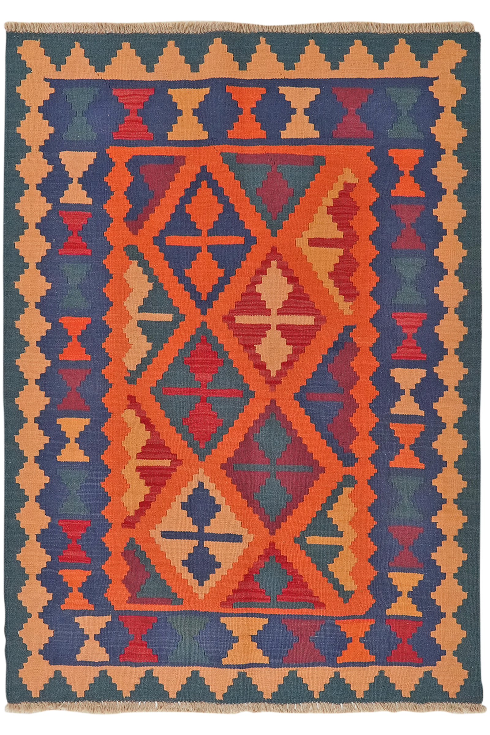 Kelim Gashgai — Handgefertigt, 169x122 cm, Blau, 100% Virgin Wool | Main view