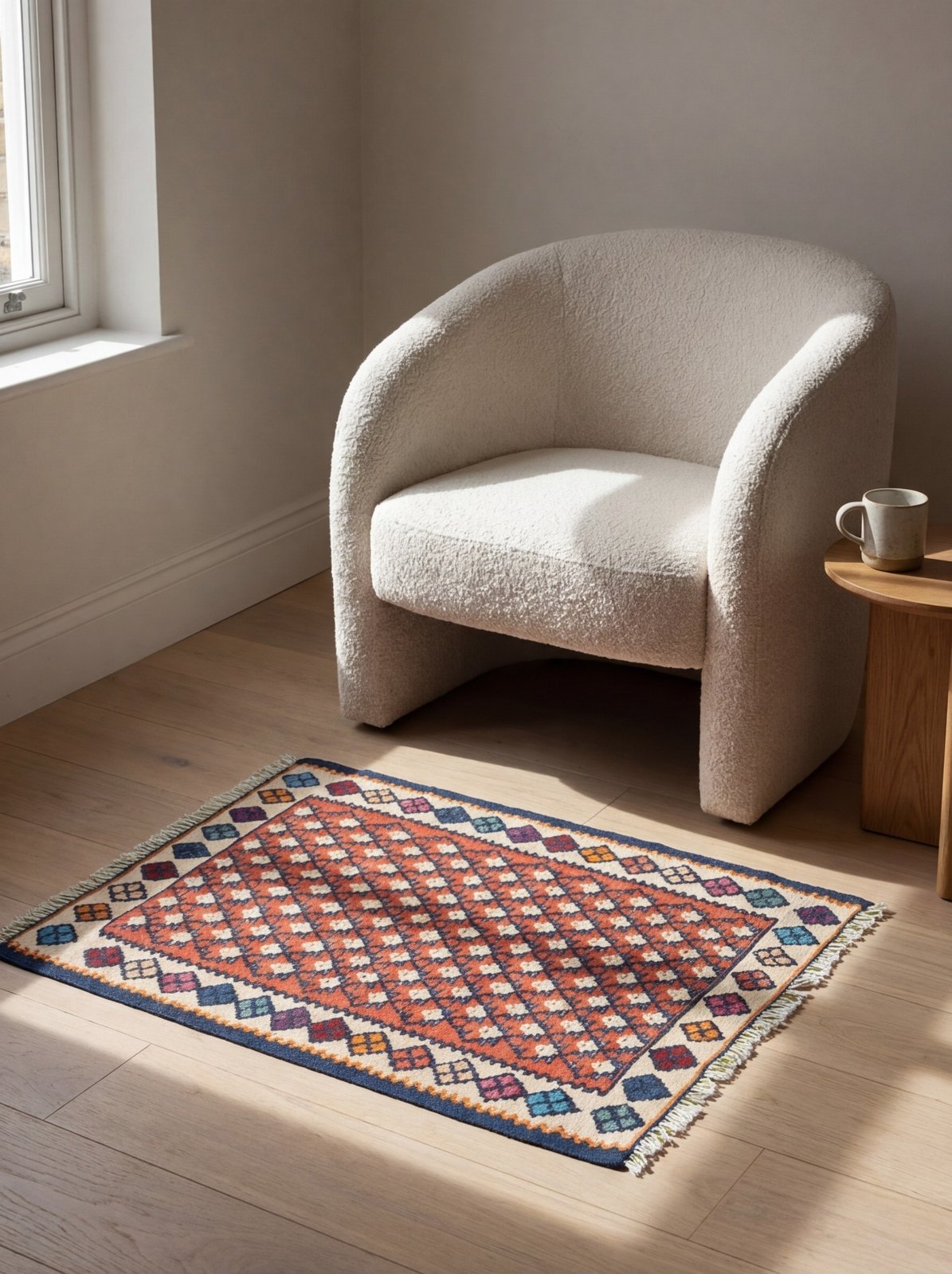 Kelim Senneh — Handmade, 62x82 cm, Red, 100% Virgin Wool | Detail view