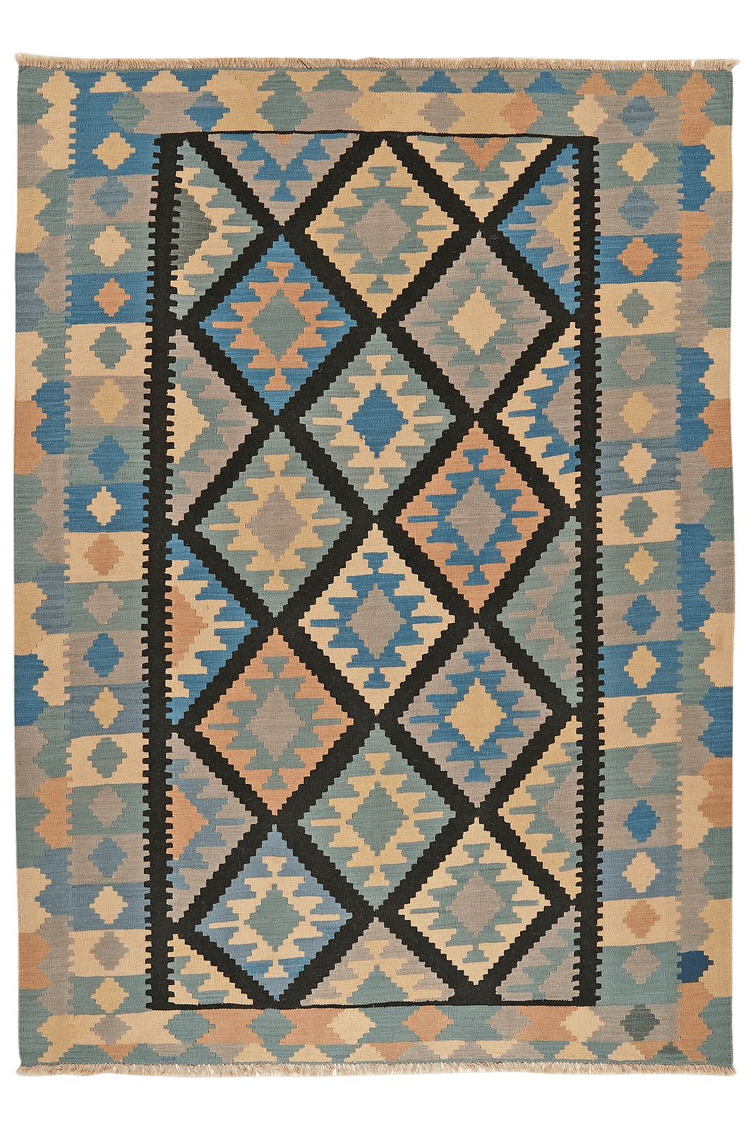 Kelim Gashgai — Handmade, 179x243 cm, Black, 100% Virgin Wool | Main view