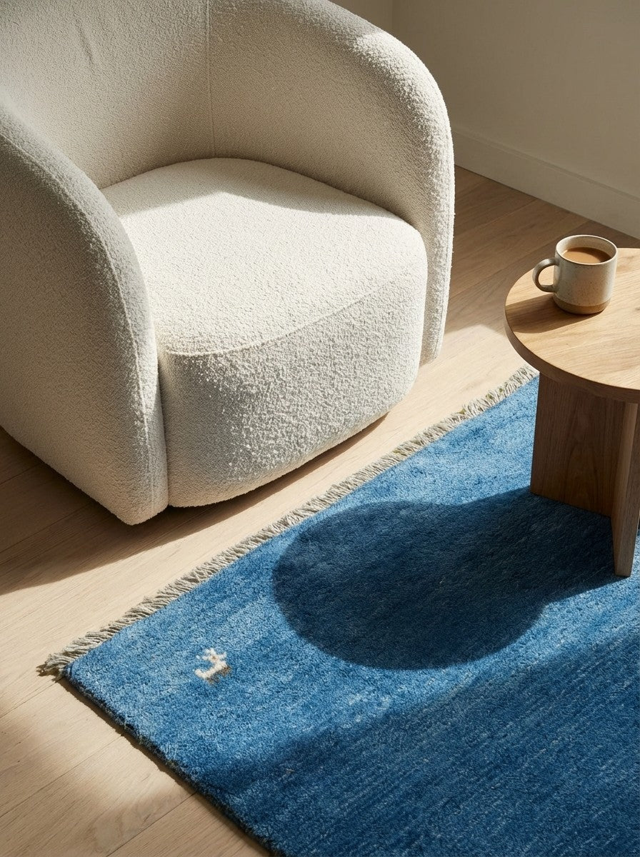 Gabbeh — Hand-knotted, 82x130 cm, Blue, 100% Virgin Wool | Detail view