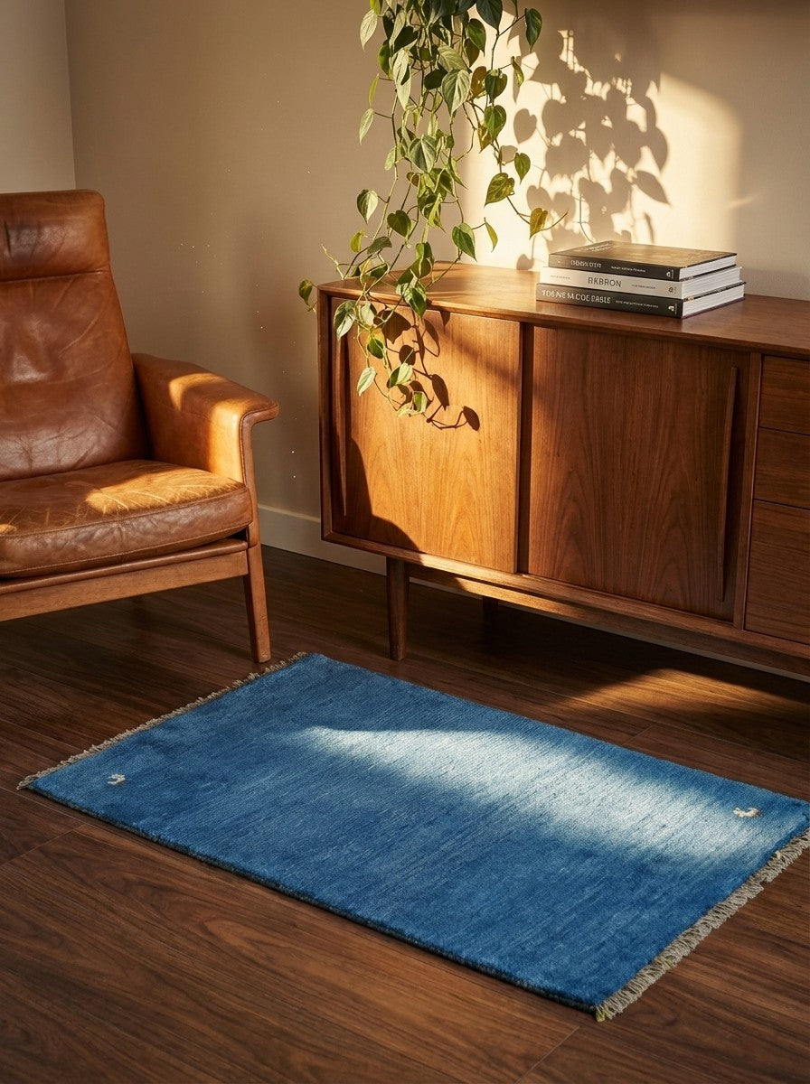 Gabbeh — Hand-knotted, 82x130 cm, Blue, 100% Virgin Wool | Back view
