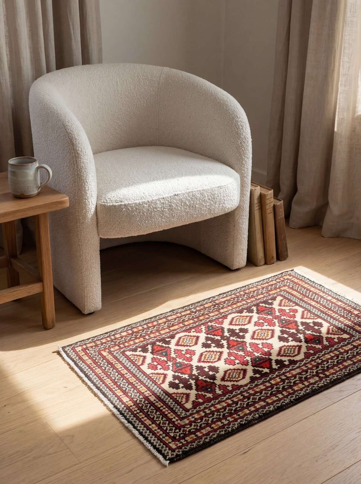 Belutch — Hand-knotted, 106x57 cm, Beige, 100% Virgin Wool | Detail view
