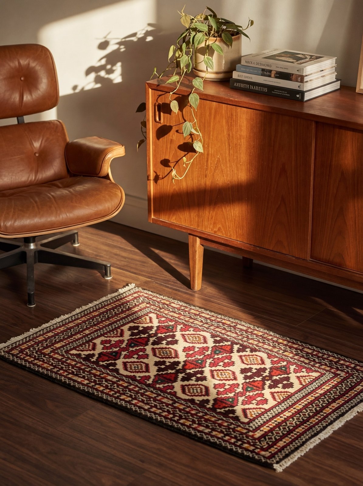 Belutch — Hand-knotted, 106x57 cm, Beige, 100% Virgin Wool | Back view