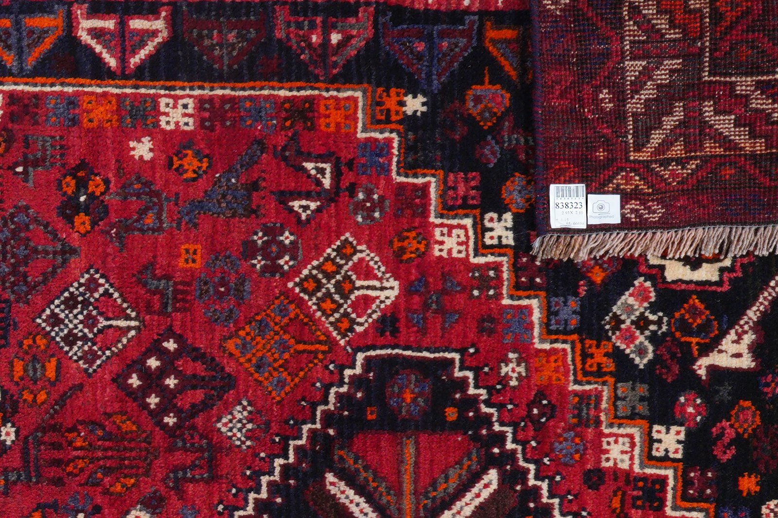 Gashgai — Hand-knotted, 210x293 cm, Red, 100% Virgin Wool | View 6