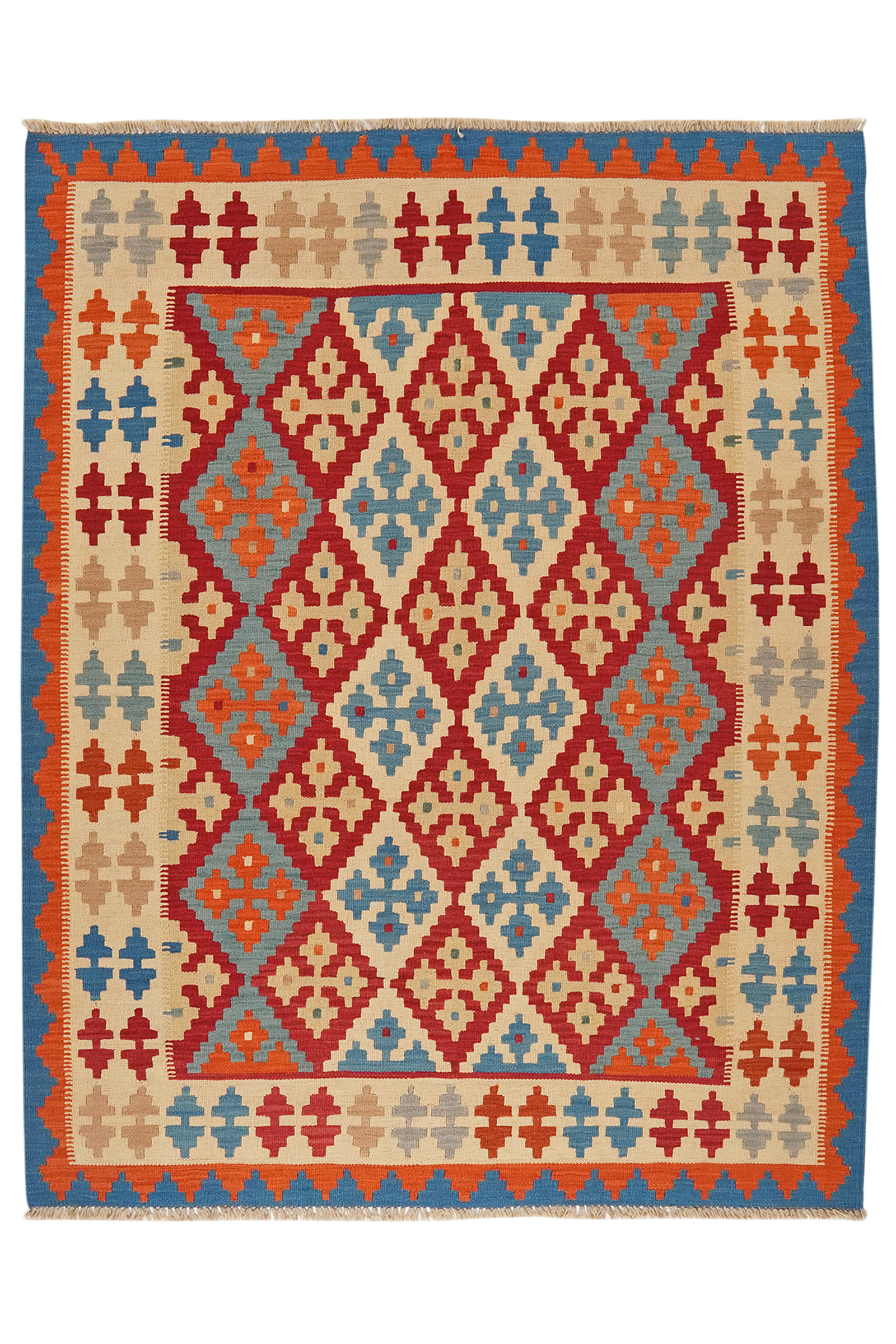 Kelim Gashgai — Handgefertigt, 202x159 cm, Beige, 100% Virgin Wool | Main view