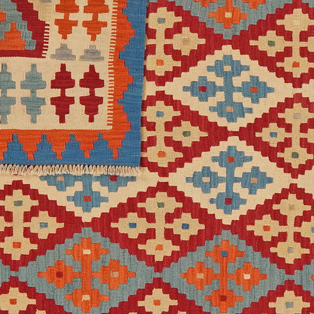 Kelim Gashgai — Handmade, 159x202 cm, Red, 100% Virgin Wool | View 6