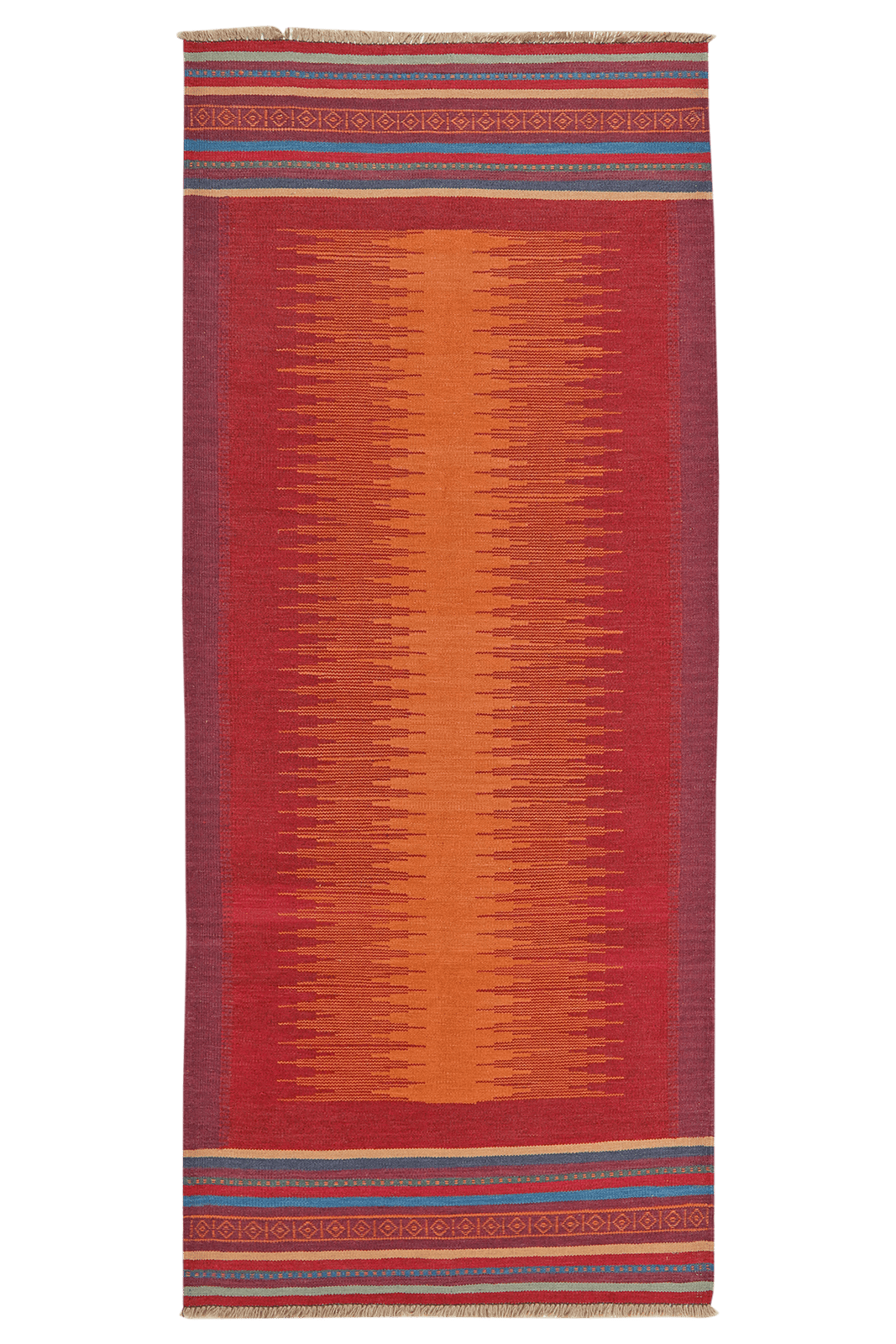 Kelim Gashgai — Handmade, 107x249 cm, Orange, 100% Virgin Wool | Main view