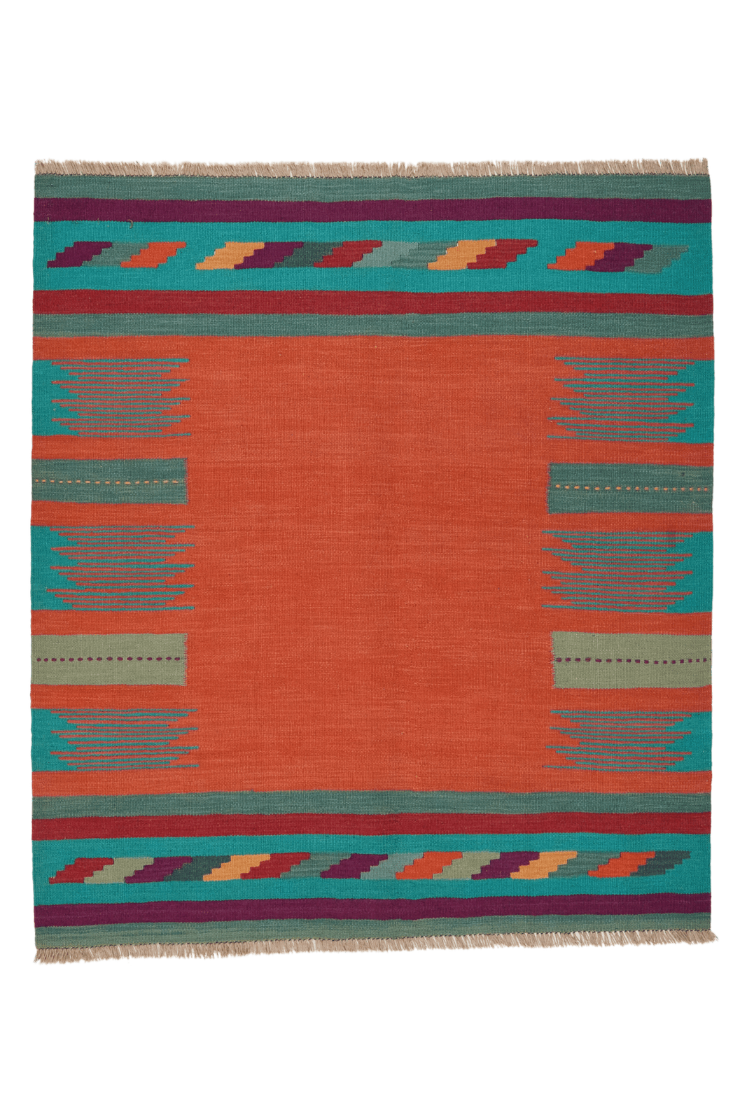 Kelim Gashgai — Handmade, 129x145 cm, Red, 100% Virgin Wool | Main view