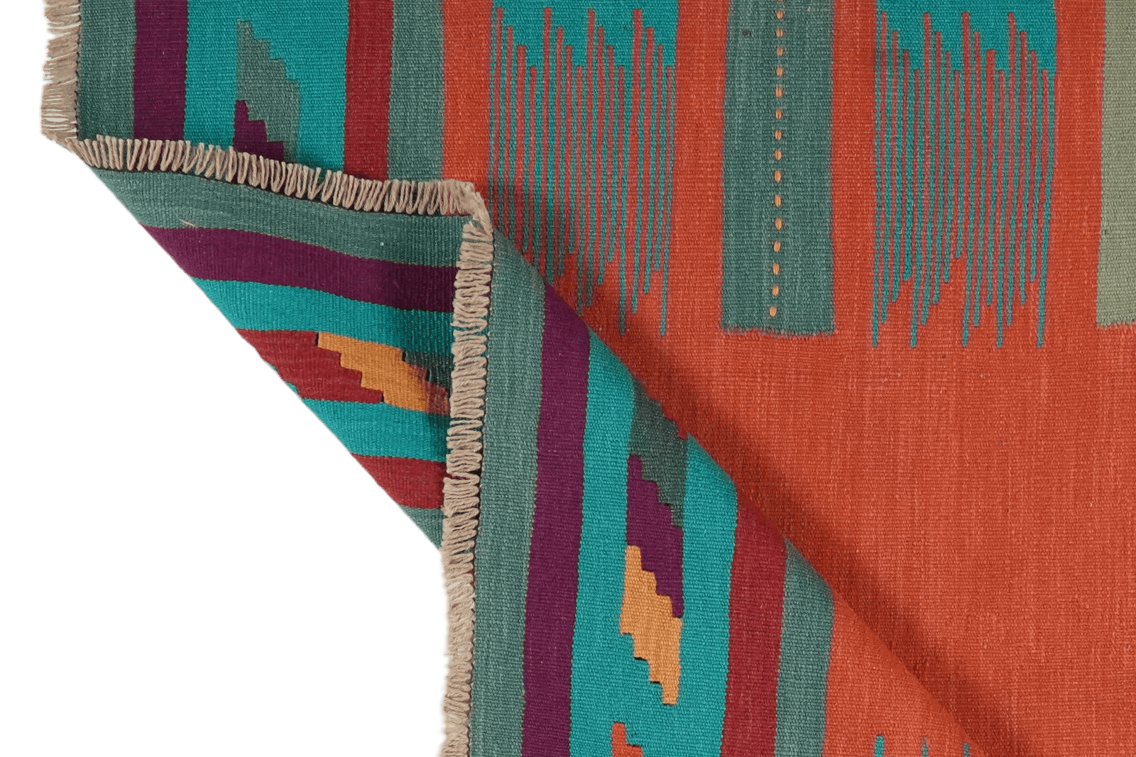 Kelim Gashgai — Handmade, 129x145 cm, Red, 100% Virgin Wool | View 7
