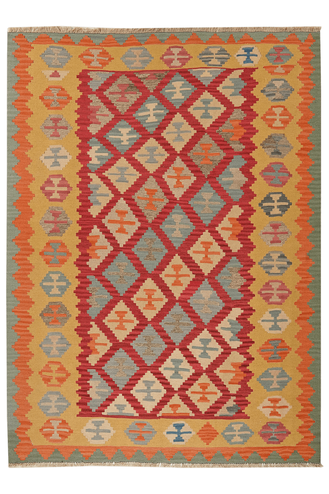 Kelim Gashgai — Handmade, 172x235 cm, Red, 100% Virgin Wool | Main view