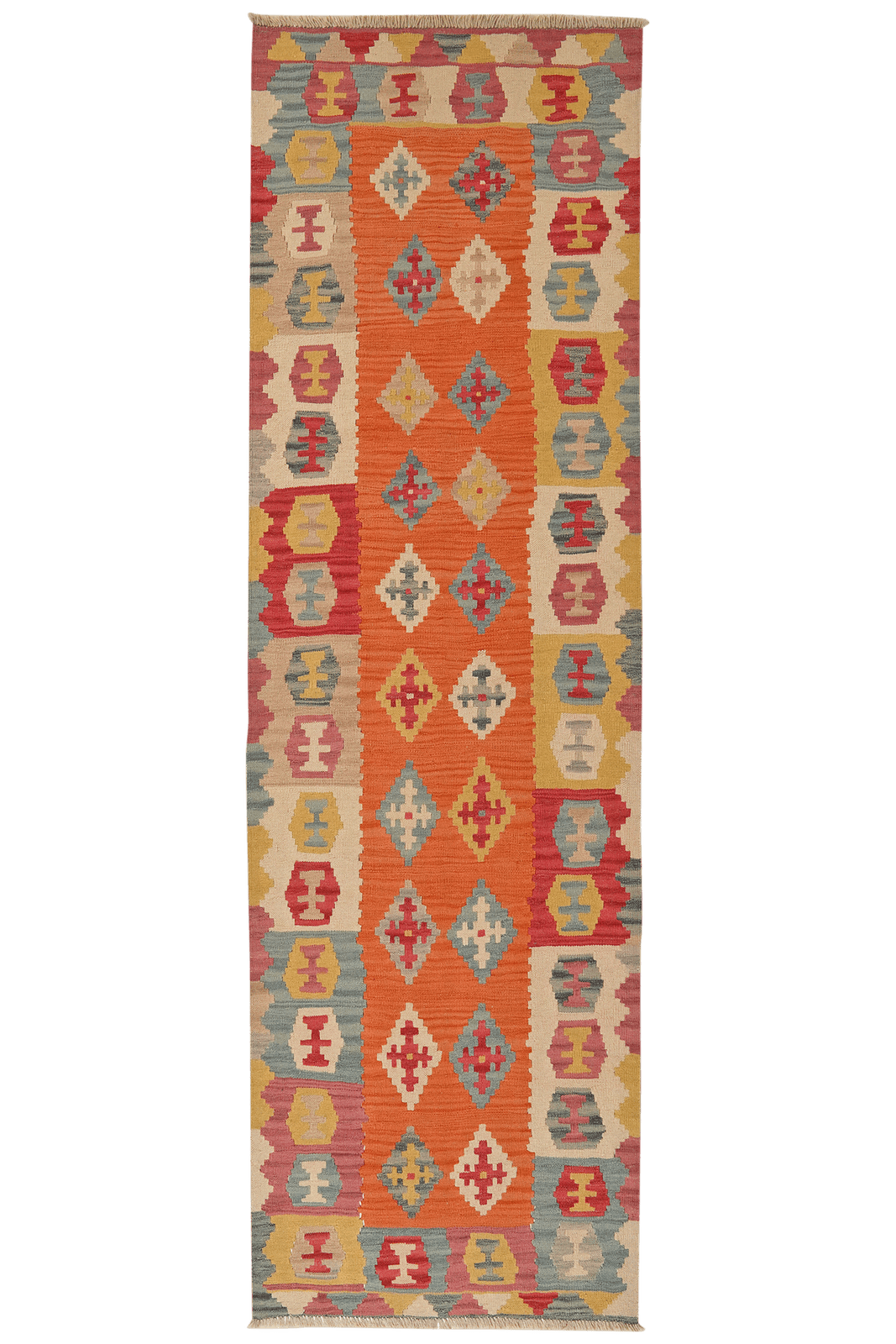 Kelim Gashgai — Handmade, 90x297 cm, Orange, 100% Virgin Wool | Main view