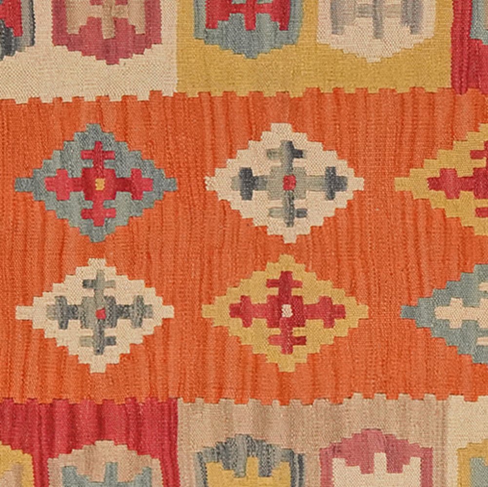 Kelim Gashgai — Handmade, 90x297 cm, Orange, 100% Virgin Wool | View 4