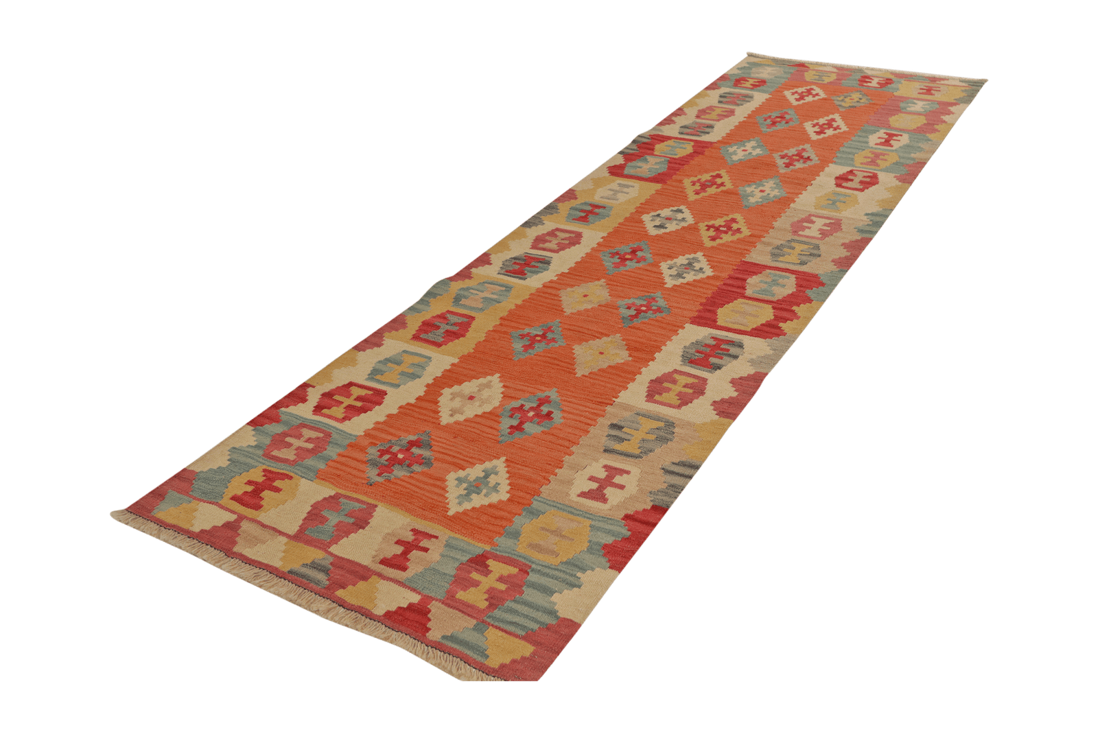 Kelim Gashgai — Handmade, 90x297 cm, Orange, 100% Virgin Wool | View 5