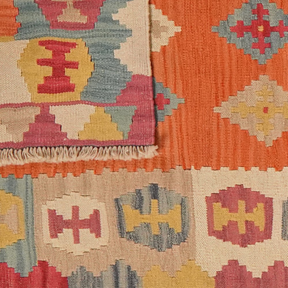 Kelim Gashgai — Handmade, 90x297 cm, Orange, 100% Virgin Wool | View 6