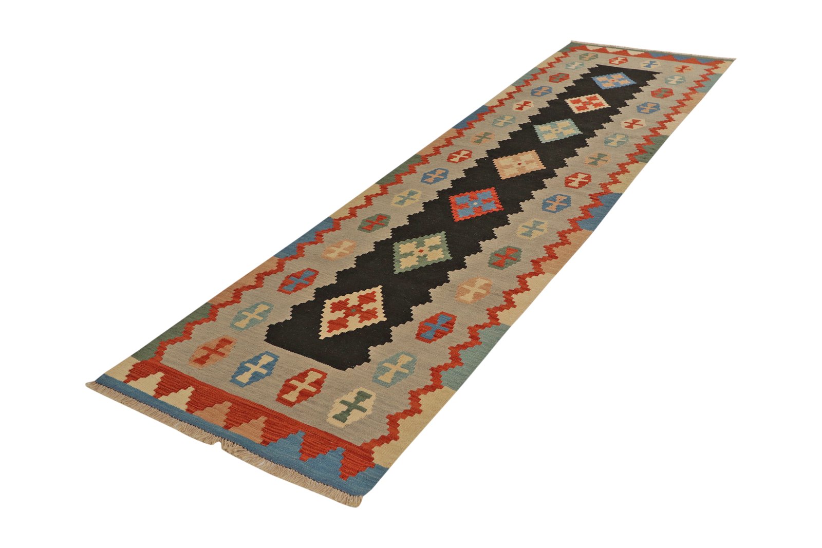 Kelim Gashgai — Handmade, 85x306 cm, Black, 100% Virgin Wool | View 5