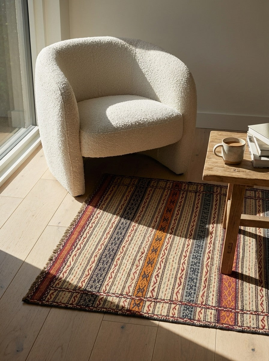 Kelim Kordi — Handmade, 100x150 cm, Beige, 100% Virgin Wool | Detail view