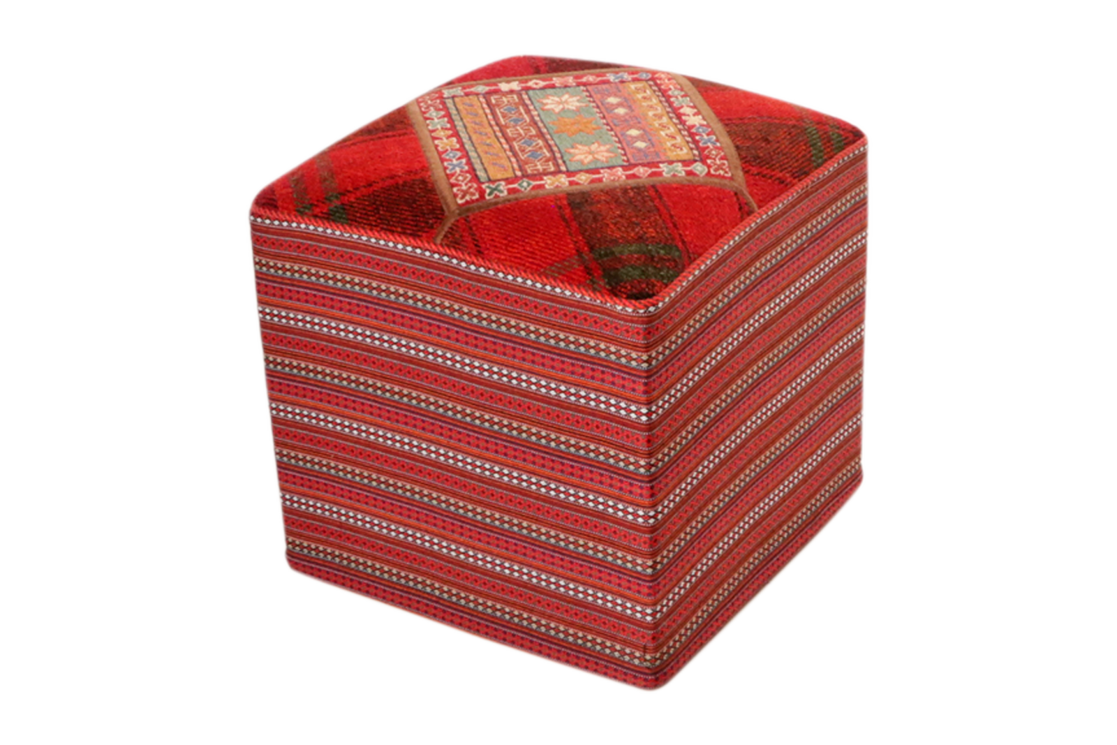 Kelim Pouf — Handgefertigt, 47x47 cm, Bunt, 100% Virgin Wool | Main view