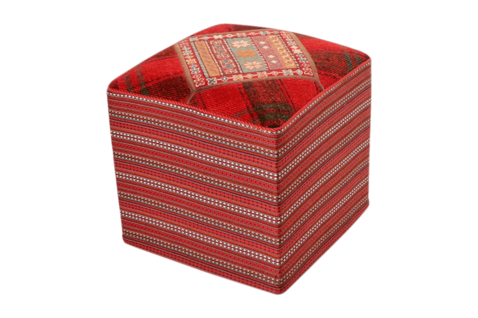Kelim Pouf — Handmade, 47x47 cm, Multicolor, 100% Virgin Wool | Main view