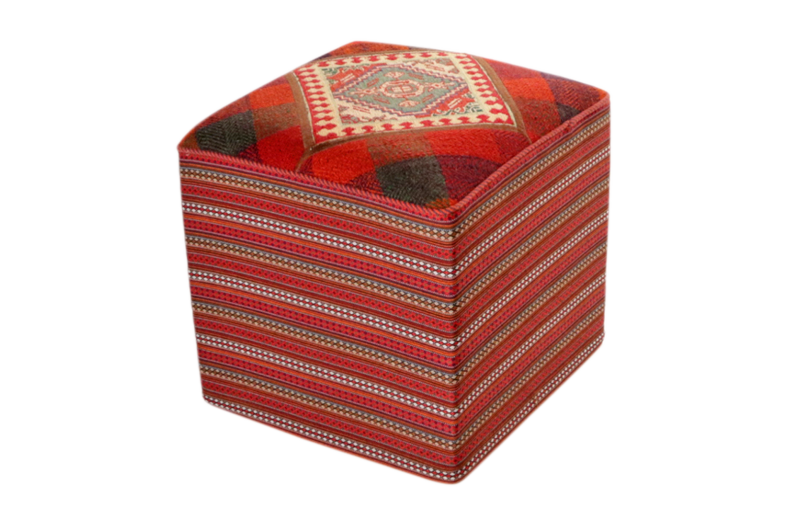 Kelim Pouf — Handgefertigt, 47x47 cm, Bunt, 100% Virgin Wool | Main view