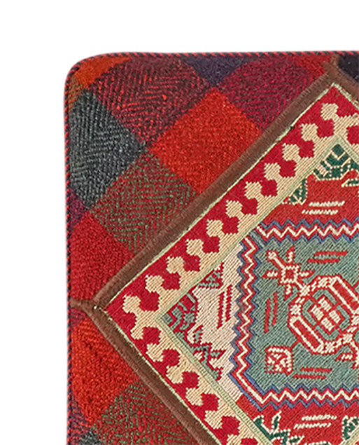 Kelim Pouf — Handgefertigt, 47x47 cm, Bunt, 100% Virgin Wool | Detail view