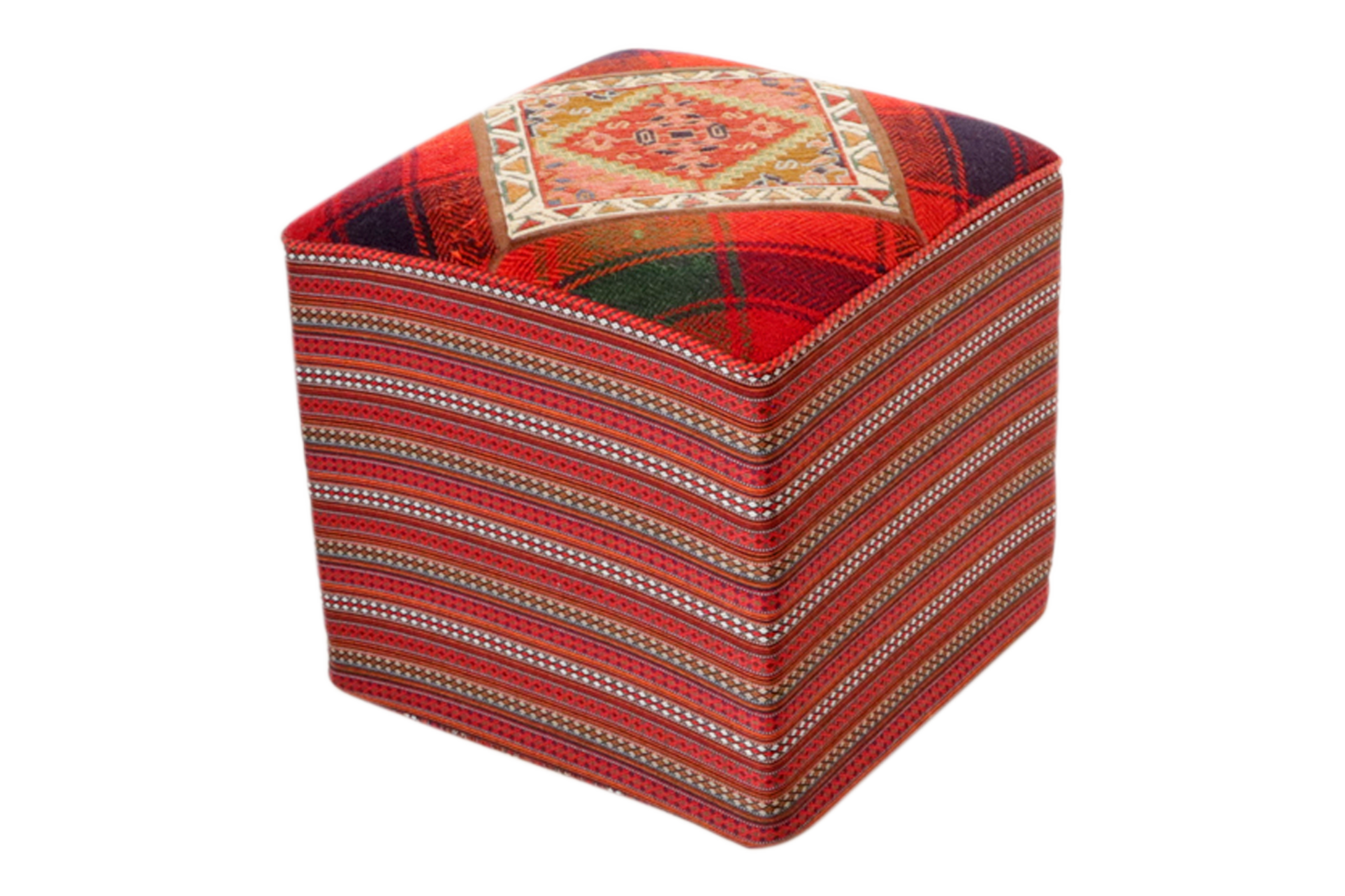 Kelim Pouf — Handgefertigt, 47x47 cm, Bunt, 100% Virgin Wool | Main view